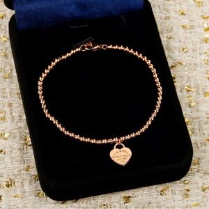 Tiffany & Co. Rose Gold Beaded Bracelet with Heart Pendant